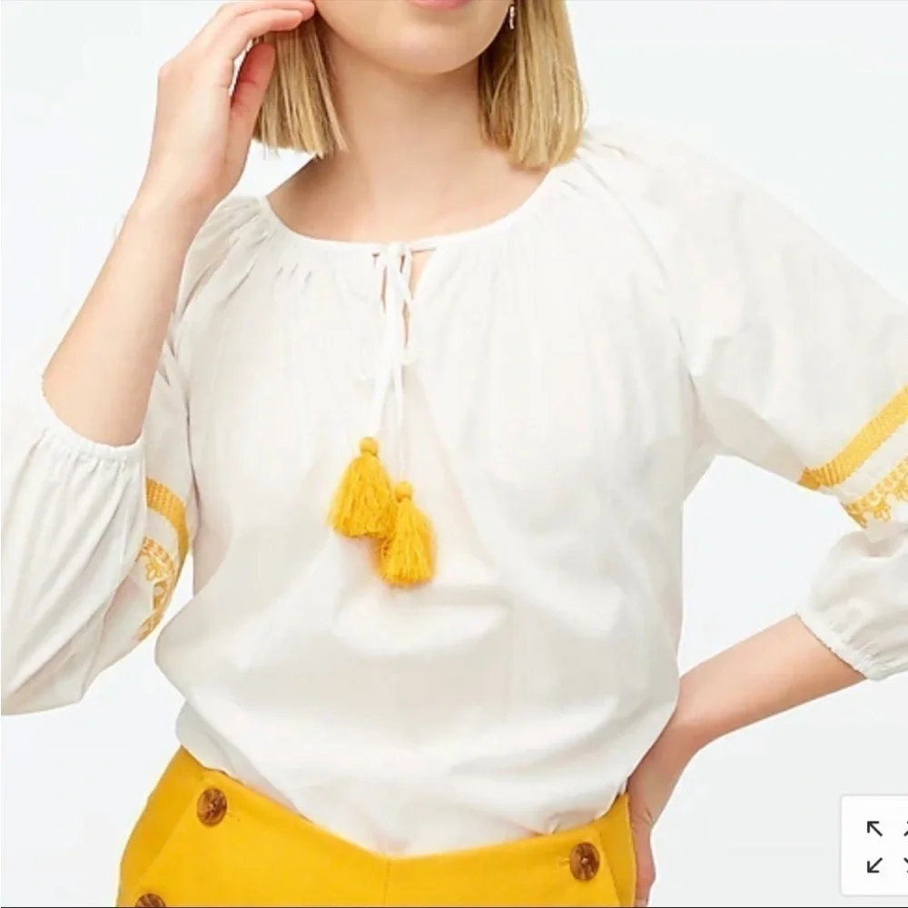 Nwt J. Crew Raglan Cotton Popover Embroidered Top